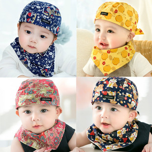 婴儿帽子夏季薄款网红宝宝新生，儿童海盗帽，纯棉男女孩口水巾围巾