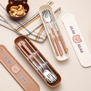 不锈钢筷子勺子套装易清洗学生筷勺套装家用便携式餐具可爱三件套