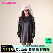 lalabobo2023冬季纯色休闲圆领，垫肩皮衣连衣裙女lbcd-wspw17