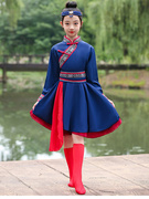 蒙古族儿童表演服装白马舞蹈服少数民族男同女童演出服蒙族袍