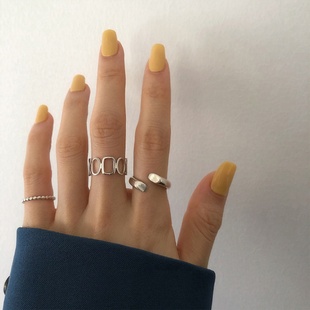韩国戒指女时尚个性复古泰银链条食指戒拼接几何指环手饰