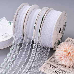 白色蕾丝丝带彩带鲜花花束，包装花艺绑带，婚礼装饰花边礼物缎带