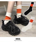 SS2L日系原创纯色橘色撞色余文乐粗针织棉质运动中筒袜子男女