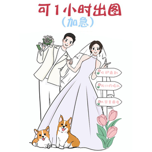 头像手绘婚纱照婚礼人形立牌迎宾牌，定制q版漫画卡通形象设计请柬