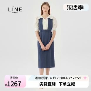 LINE女装高级感拼色连衣裙夏季复古泡泡袖长裙NWOPNF0400