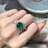 欧美复古小众设计椭圆祖母绿宝石花朵镶钻精致百搭高级感开口戒指