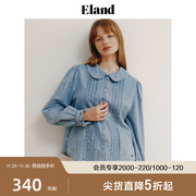 ELand衣恋长袖衬衫女秋季2023复古牛仔长袖衬衫外套上衣女