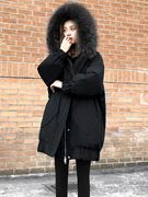 黑色羽绒服女装2023年冬季中长款韩版宽松显瘦大码加厚白鸭绒(白鸭绒)外套