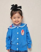 ！韩国童装婴儿宝宝男女童蓝色兔子海军风翻领针织开衫外套