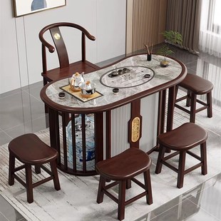 新中式实木茶桌椅组合客厅阳台壶板小茶台智O能烧水岩泡体家用一
