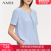 amii夏装2024年黑色短袖雪纺衬衫，女士设计感小众衬衣上衣宽松