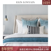 elinlonyain现代简约轻奢蓝绿，色系样板房床品搭配靠垫抱枕搭毯