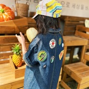 日系女童连衣裙2025夏季新款中大童儿童牛仔衬衫裙徽章标女孩裙子