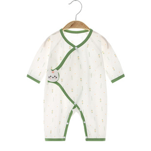 新生婴儿纯棉连体衣服夏季薄款新生儿哈衣爬服宝宝空调服长袖睡衣
