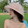 夏季女士欧根纱花朵大沿沙滩帽户外遮阳防晒旅游网纱渔夫帽子