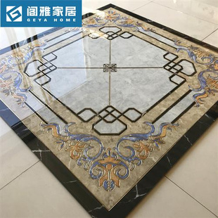 客厅微晶石拼花瓷砖800x800抛晶砖，灰色餐厅过道，入户玄关地砖拼花