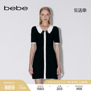 bebe春夏系列女，短款娃娃领钻扣短袖连衣裙230905