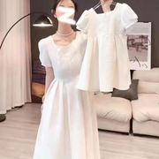 炸街亲子装白色不一样的洋气母女装连衣裙2023年夏季显瘦裙子