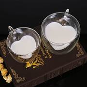 透明玻璃花茶杯双层隔热品，茶杯耐热带把桃，心形杯咖啡杯