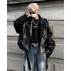 设计pu复古夹克男士春秋季皮衣铆钉机车服黑色，小众短款皮外套潮