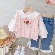 女童秋装套装2023洋气时髦小童装女宝宝三件套婴儿童衣服春秋