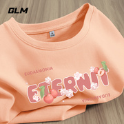 GLM夏季短袖t恤女2024橘色宽松显瘦百搭纯棉简约正肩上衣