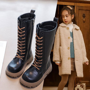 女童高筒靴加绒儿童长筒靴6到12岁3小孩靴子英伦，中大童二棉马丁靴