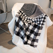 北欧现代加密双面毛绒秋冬盖毯灰白几何格子沙发毯保暖单人休闲毯