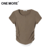 onemore2024夏季设计感显瘦上衣橄榄绿纯色紧身拉链，t恤