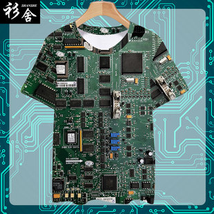 电脑手机电路板芯片时尚科技，感电子科技，速干短袖t恤衫男女半截袖