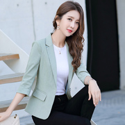 棉麻小西装外套女2024夏季韩版时尚修身女士休闲短款西服上衣