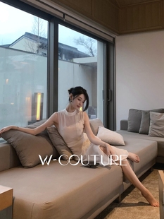 青蛇Wcouture原创 新中式美人 改良旗袍半透明提花面料连衣长裙