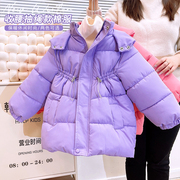 韩韩良品女童连帽棉服，冬装2023洋气加厚中长款棉衣儿童棉袄