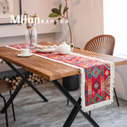 复古摩洛哥风格桌旗餐桌，布艺家居装饰茶几电视柜，盖布民族风提花
