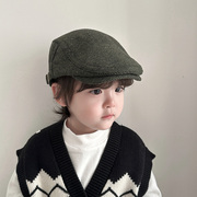 日系儿童贝雷帽亲子复古韩版英伦反戴前进帽男童女童鸭舌帽秋冬潮