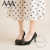 AAA女鞋合成革细纹面尖头细跟金属方片装饰高跟鞋气质浅口单鞋