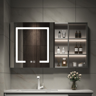 现代简约卫浴镜箱多层实木储物收纳柜壁挂卫生间防水感应浴室镜柜