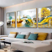 客厅装饰画冰晶玻璃有框画北欧沙发背景墙三联挂画招财卧室壁画