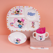 迪士尼米老鼠卡通儿童餐具辅食碗叉勺套装学习吃饭分格餐盘牛奶杯