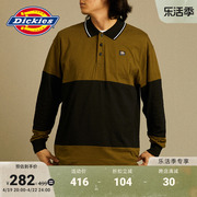 Dickies 春夏 工装男女情侣条纹运动复古运动Polo长袖T恤宽松内搭