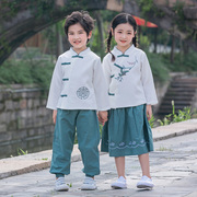 儿童演出服唐装套装女童古装，表演服民族风夏装，中国风男童汉服短袖