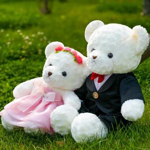 压床娃娃一对结婚礼物毛绒玩具公仔情侣高档婚纱泰迪熊新婚房装饰