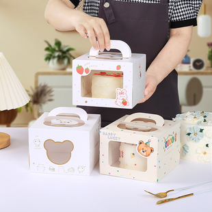 烘焙包装盒4寸蛋糕盒定制手提千层西点，盒慕斯盒加厚底托