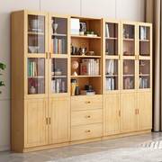 实木书柜现代简约置物架落地书橱，组合书架客厅家用带，门儿童储物柜