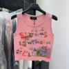 韩版甜辣妹可爱卡通涂鸦吊带女夏季冰丝短款无袖小背心打底衫