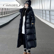 香港黑金羽绒服女款高端女冬长款黑色，韩版连帽白鸭绒保暖外套