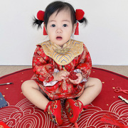 周岁礼服女宝宝夏秋款中国风一岁抓周满月百日宴，礼服婴儿包p唐装
