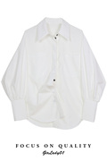 白色收口泡泡袖长袖白衬衫灯笼袖白色衬衫女高级感法式泡泡袖上衣