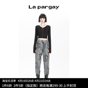 Lapargay纳帕佳2023女装灰色裤子个性时尚设计水洗印花牛仔裤