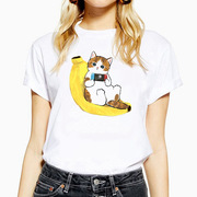 cute cat T shirt夏季可爱卡通小猫打底大码女装短袖t恤女欧美风